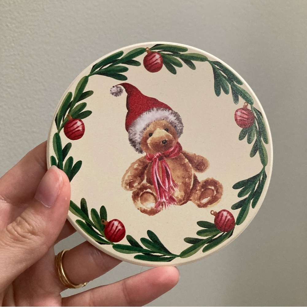4/$10 - Christmas Teddy Bear Ceramic Coaster